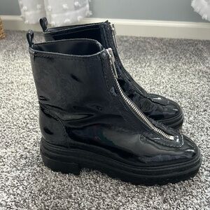 Shultz black patent leather ankle boots